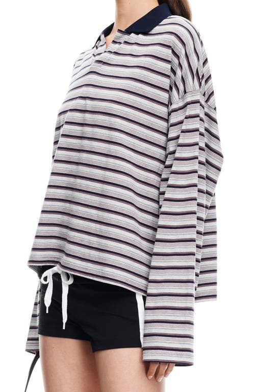 Lioness Rebels Stripe Long Sleeve Oversize Polo In Multi