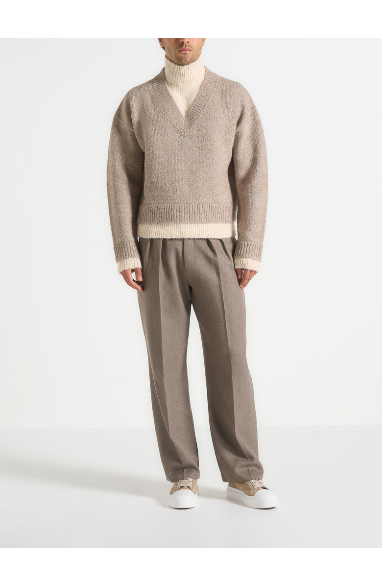 Manière De Voir Jacques Unisex Double Layer V-Neck Knit Jumper, Alternate, color, Taupe
