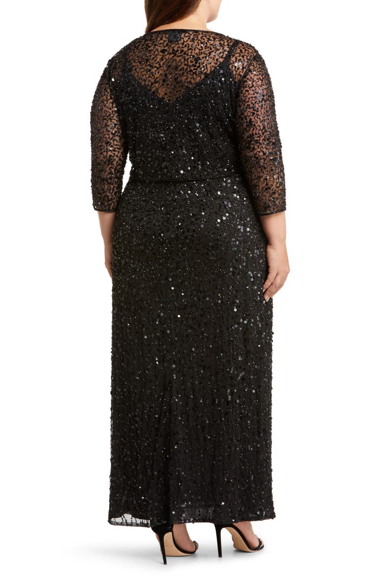 Sequin Mesh Gown with Jacket, Alternate, color, BLACK 001