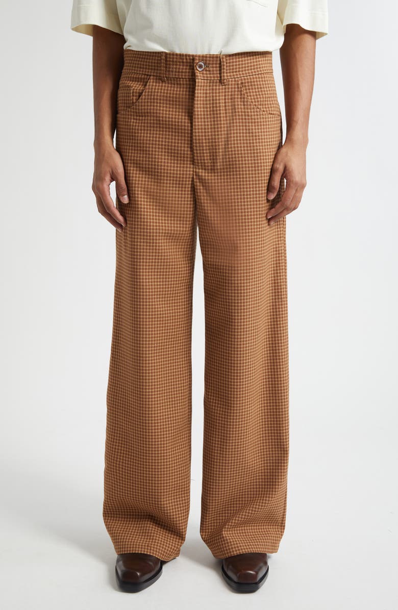 Séfr Ramon Check Wool Trousers, Main, color, Fine Check Tan