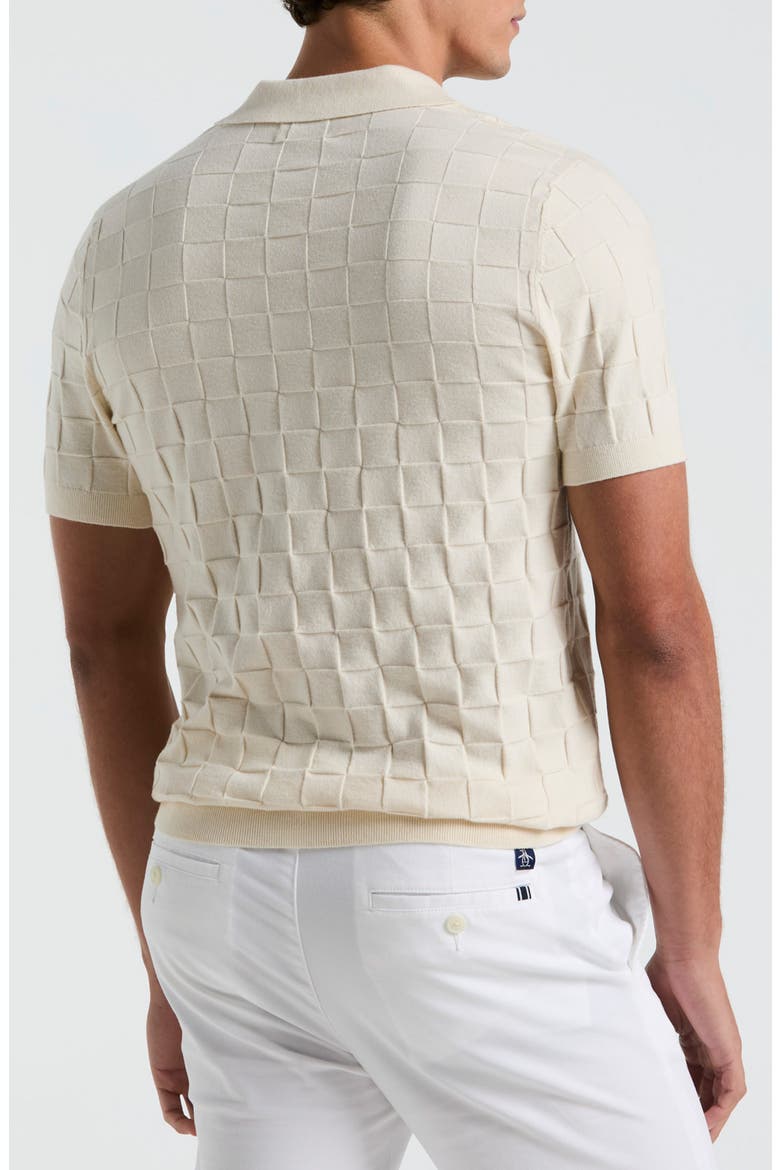 Jacquard Basketweave Johnny Collar Polo Sweater, Alternate, color, BIRCH
