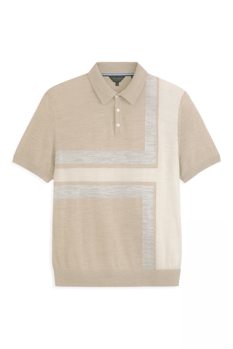 Intarsia Merino Wool Blend Sweater Polo, Alternate, color, LIGHT CAMEL HEATHER