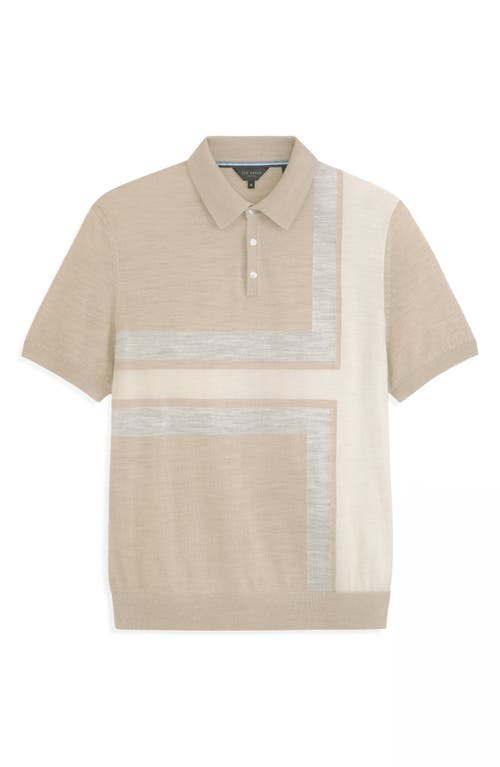 Ted Baker Intarsia Merino Wool Blend Sweater Polo In Neutral