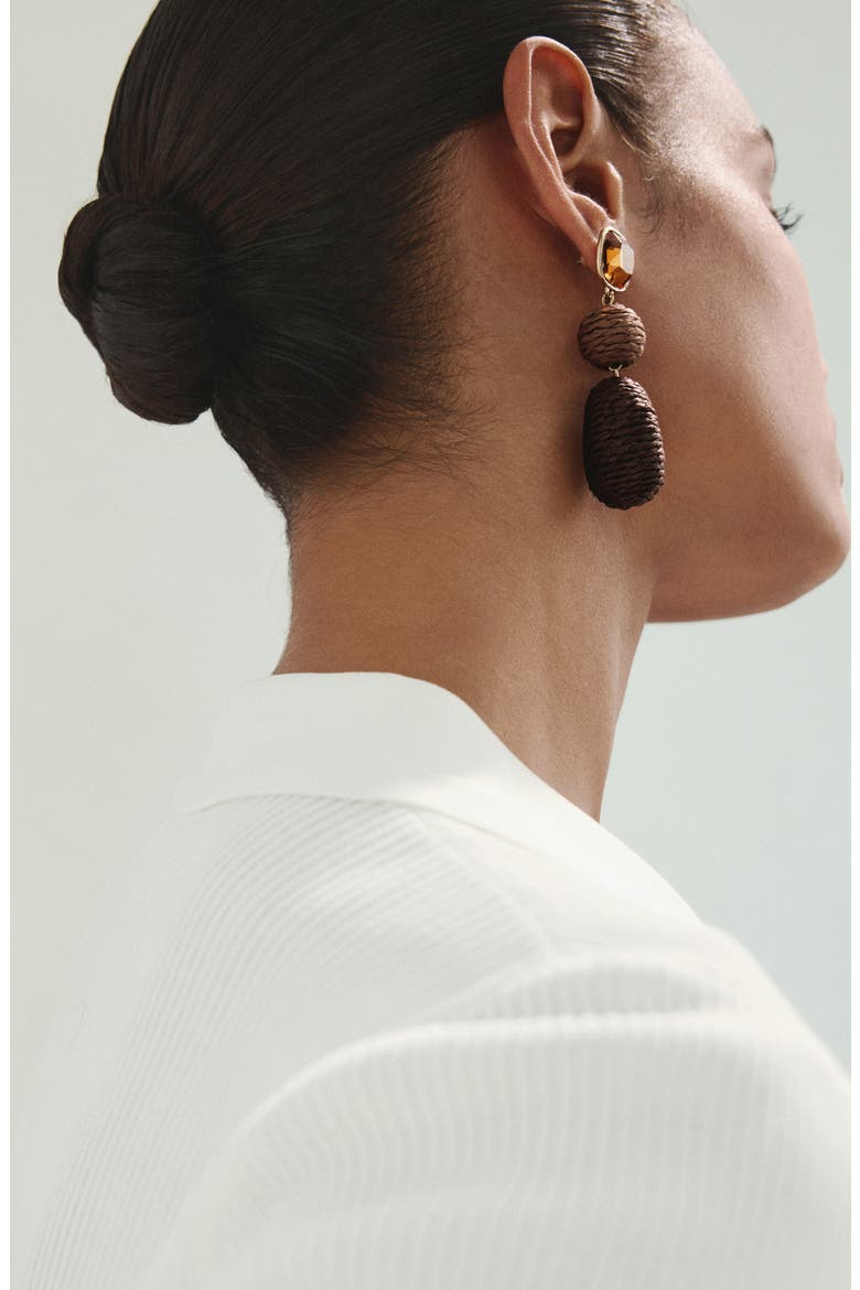 Raffia Drop Earrings, Alternate, color, BROWN
