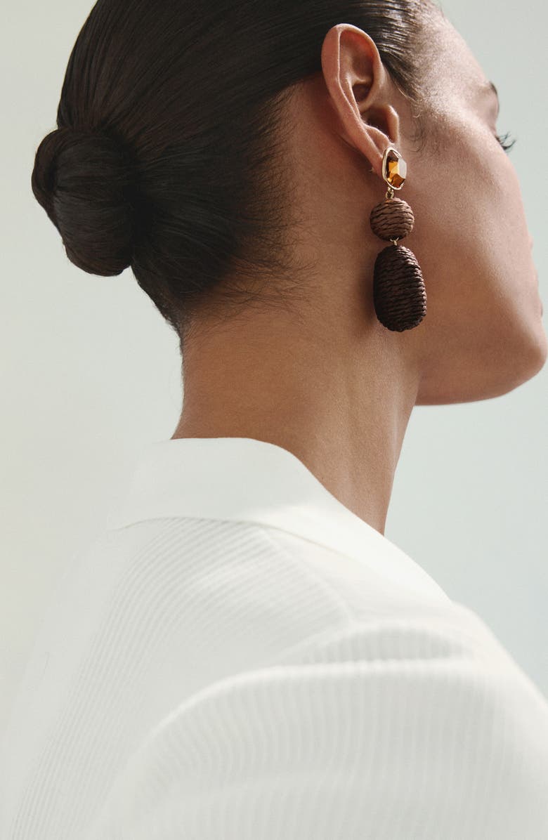 MANGO Raffia Drop Earrings, Alternate, color, Brown