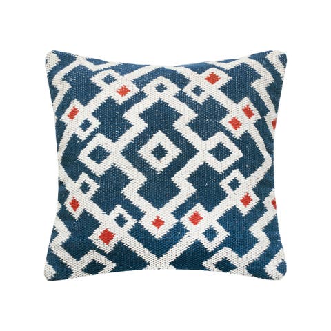 Reggie Indigo Blue Hand-Loomed Cotton Decor Throw Pillow, 20" x 20" Cover And Insert Set