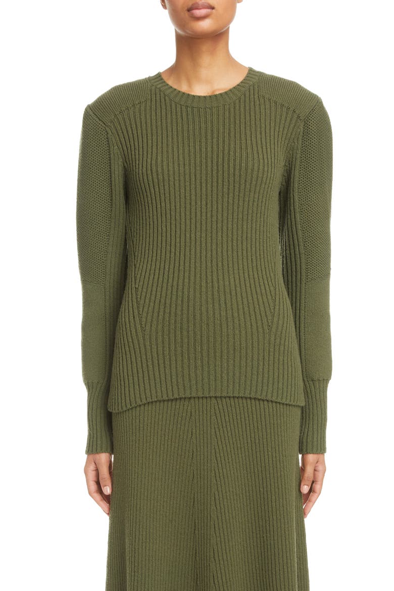 Mixed Stitch Wool Sweater, Main, color, 3F5-SMOKY LEAF