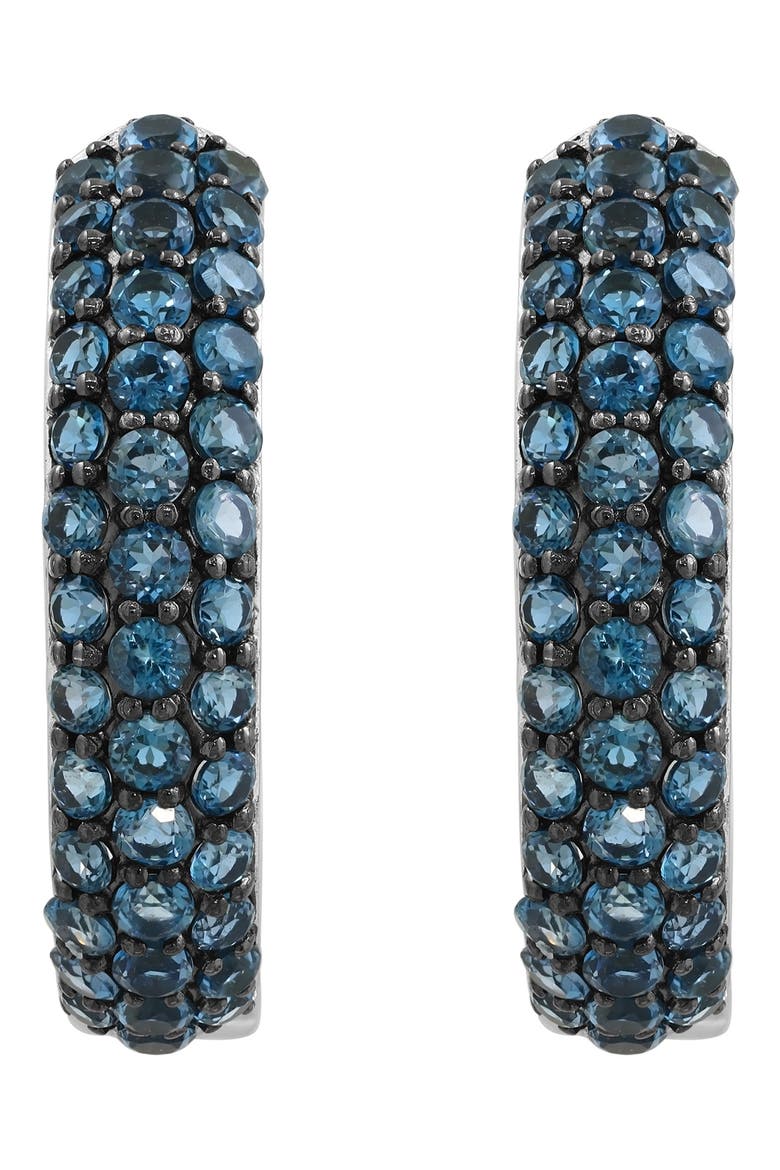 Sterling Silver London Blue Topaz Huggie Hoop Earrings, Alternate, color, BLUE