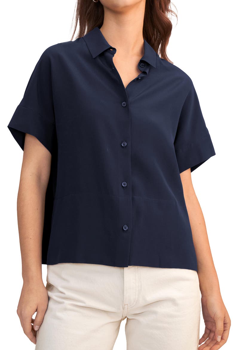 Women's Casual Short Sleeves Loose Silk T-Shirt, Main, color, Navy blue