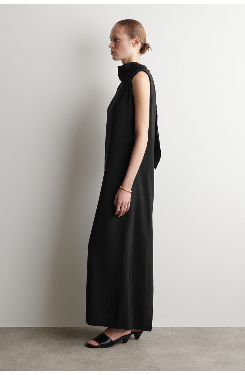 COS Draped Tie-detail High-neck Maxi Dress, Alternate, color, Black