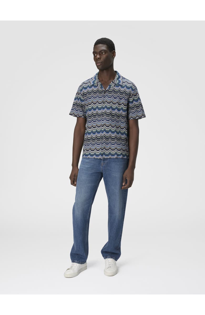 Missoni Bowling Shirt With Geometric Zigzag, Alternate, color, Blue & Green