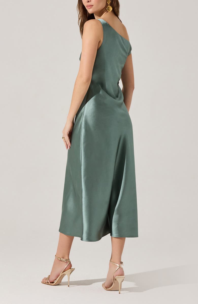 ASTR the Label Elain One-Shoulder Satin Dress, Alternate, color, Sage