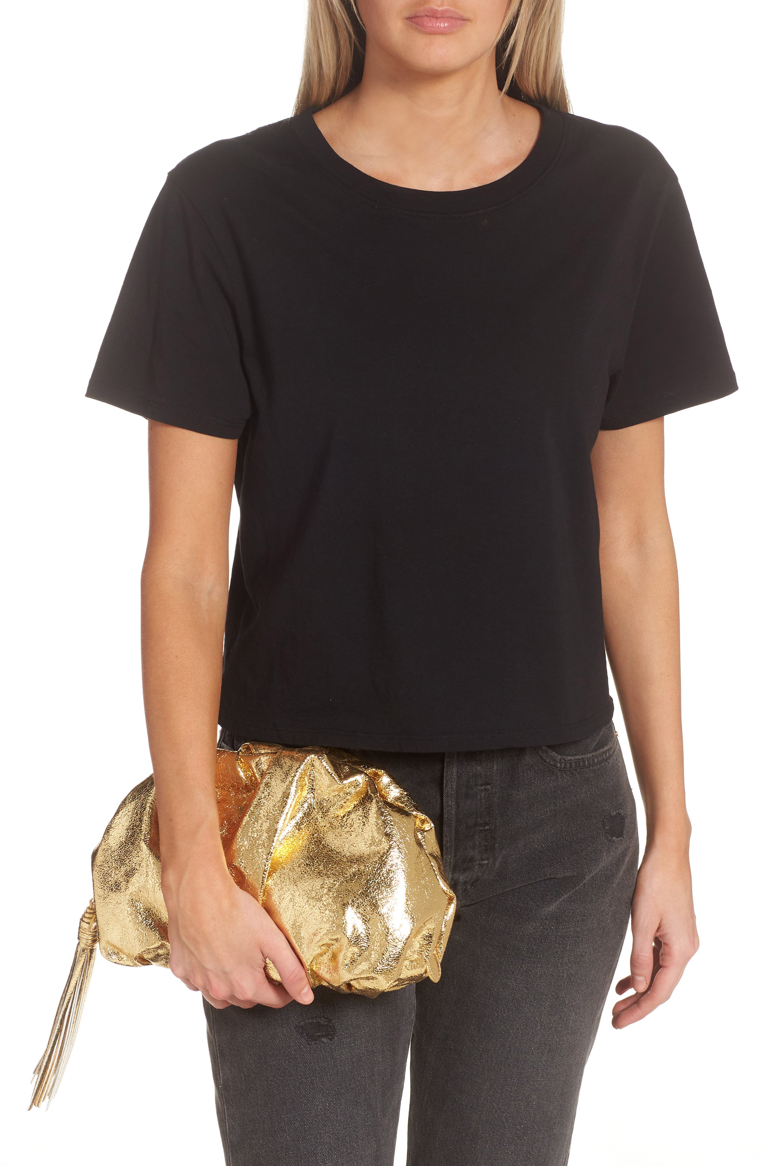 Rebecca Minkoff Ruched Faux Leather Clutch, Alternate, color, Solid Gold