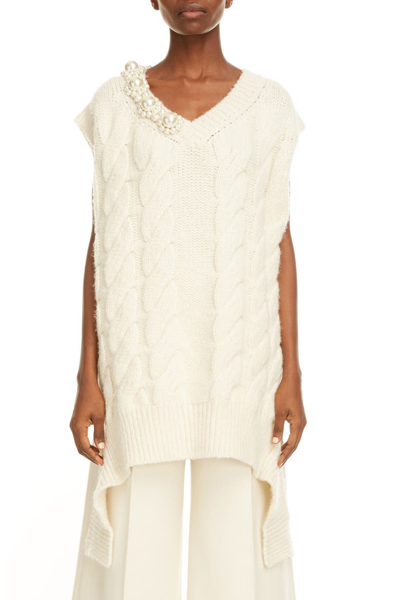 Embellished Cable Sweater Vest, Main, color, CREAM/ PEARL