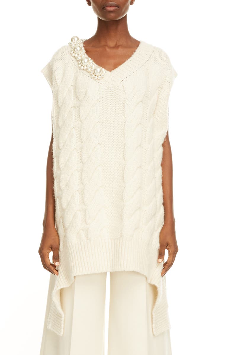 Simone Rocha Embellished Cable Sweater Vest, Main, color,