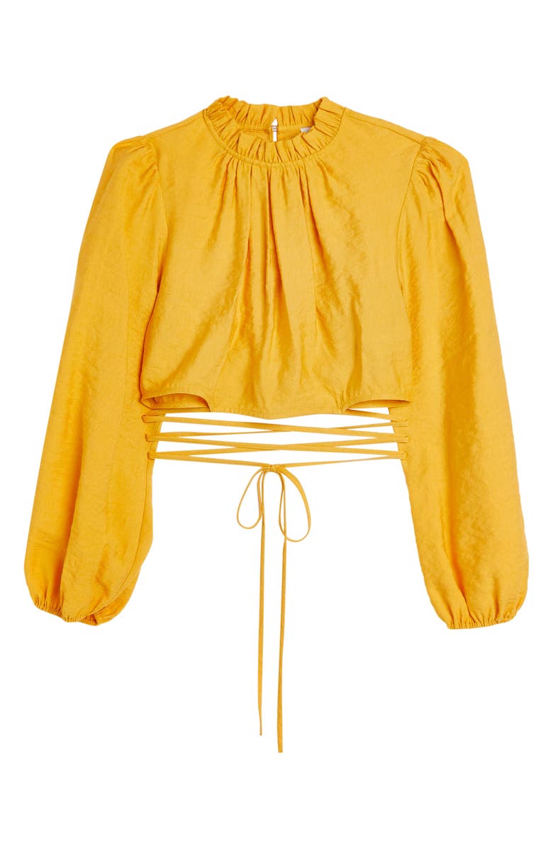 River Island Mock Neck Tie Waist Crop Top, Alternate, color,