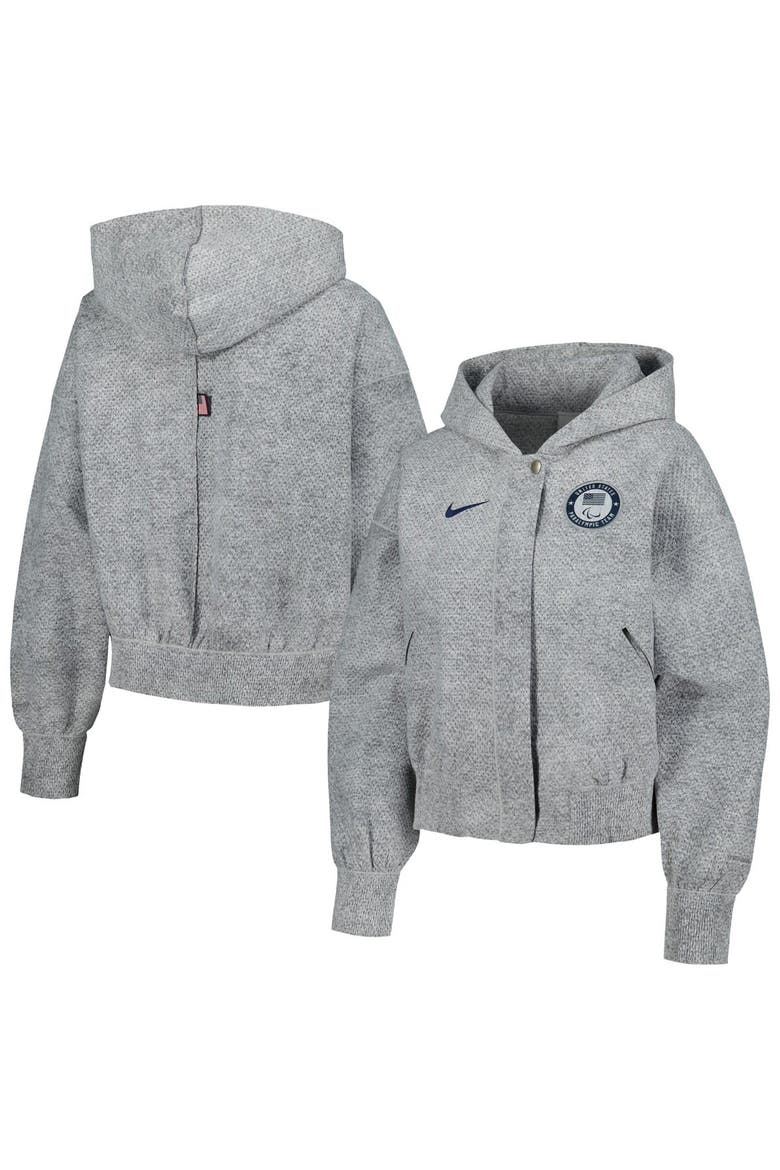 Women's Nike Gray U.S. Paralympics 2024 Paralympics Media Day Oversized Cropped Performance Full-Zip Hoodie Jacket, Main, color, Gray