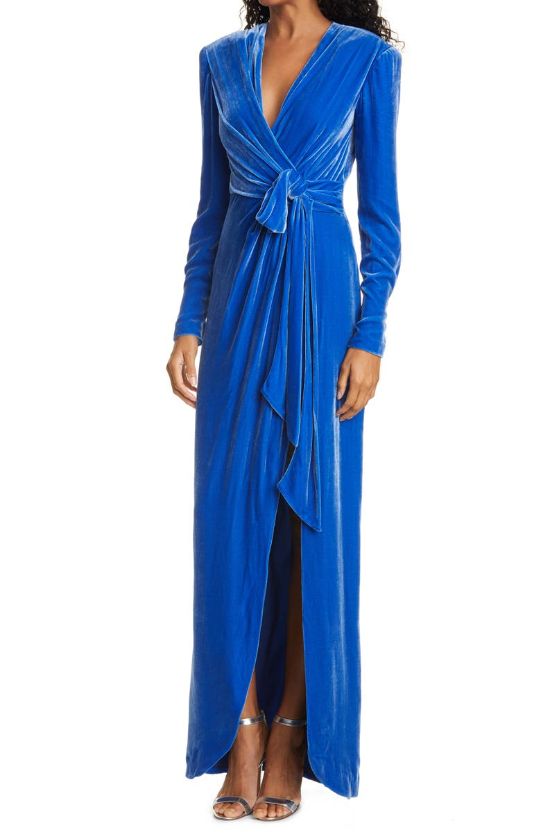 Cinq à Sept Kiley Wrap Front Long Sleeve Velvet Gown, Alternate, color,