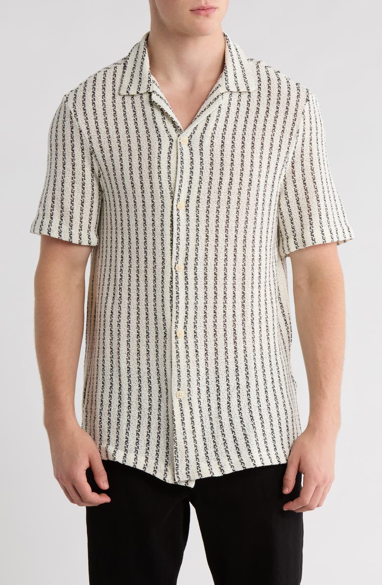 DENIM AND FLOWER Stripe Textured Camp Shirt, Main, color, Off White