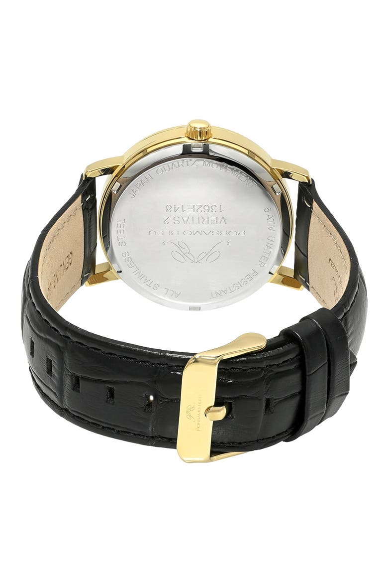 Veritas 2 Croc Embossed Leather Strap Watch, 40mm, Alternate, color, GOLD