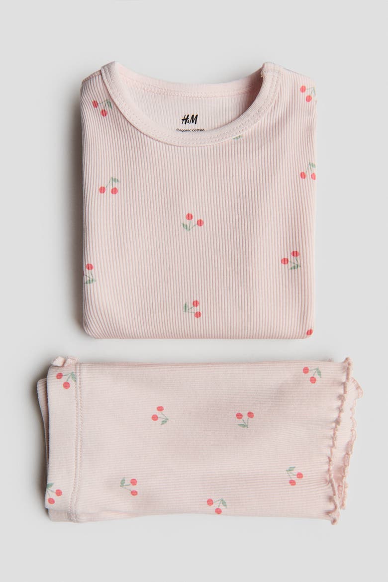 2-piece Ribbed Cotton Set, Alternate, color, Light pink/cherries