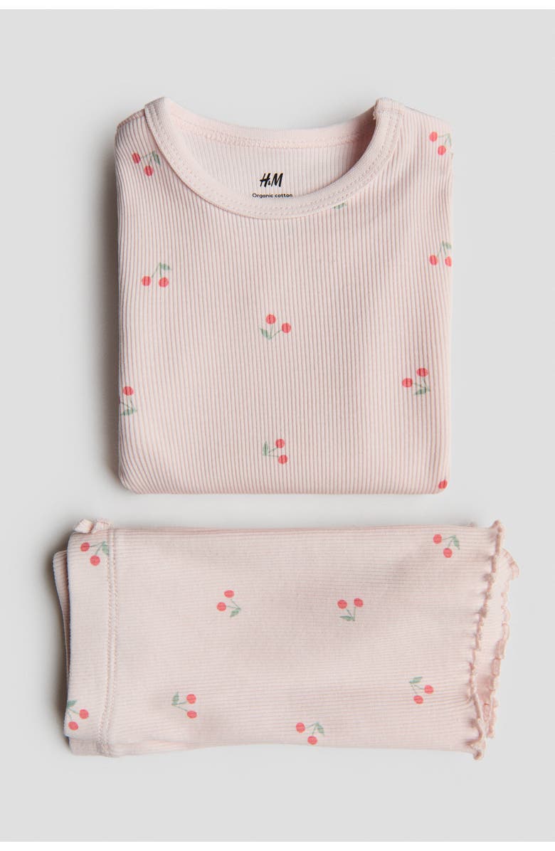 H&M 2-piece Ribbed Cotton Set, Alternate, color, Light Pink/Cherries