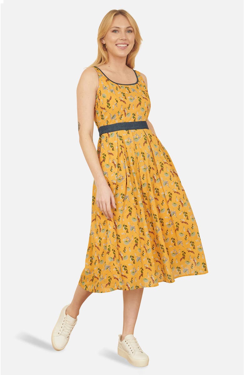 Yumi Cinched Waist Skater Dress, Main, color, Mustard