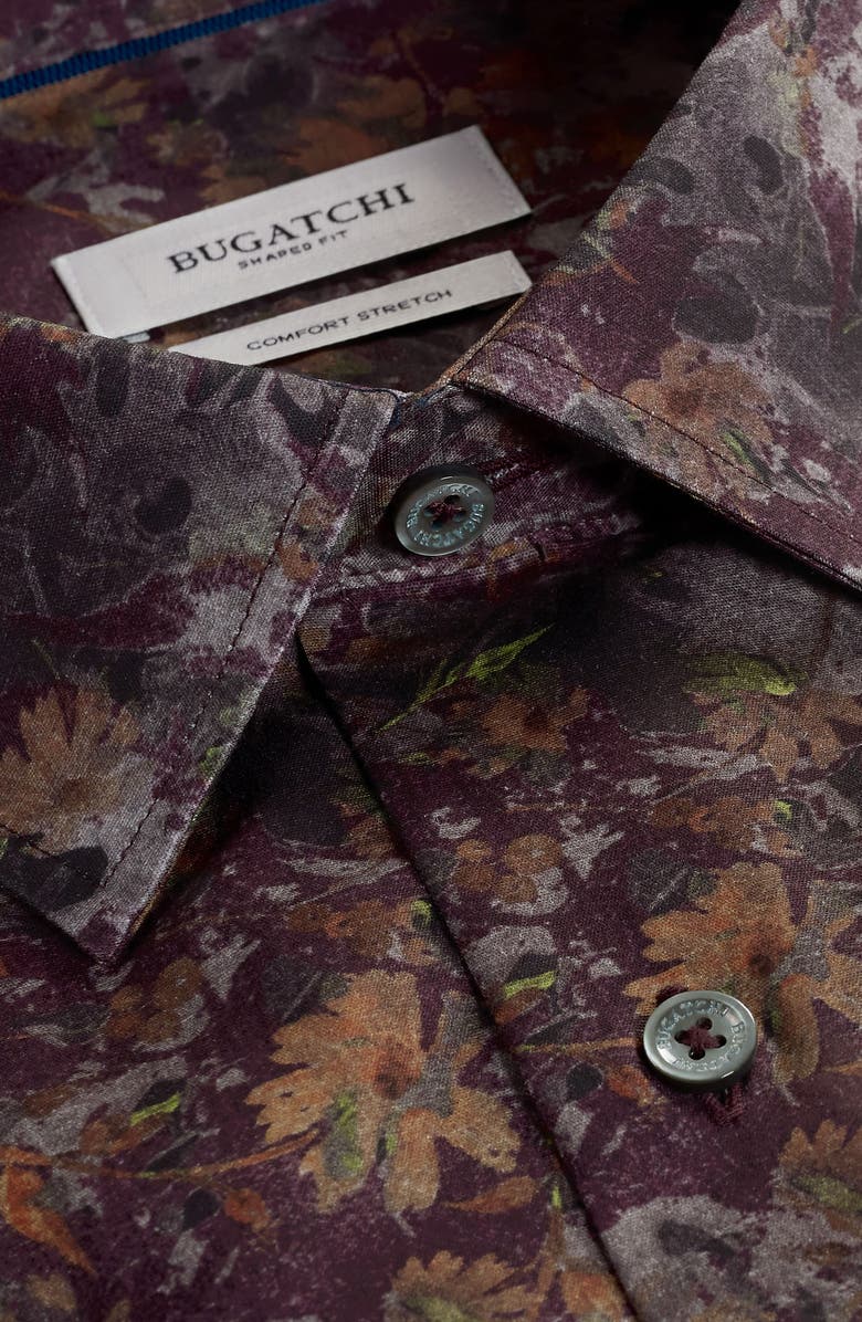 Bugatchi Julian Shaped Fit Floral Stretch Button-Up Shirt, Alternate, color, Burgundy