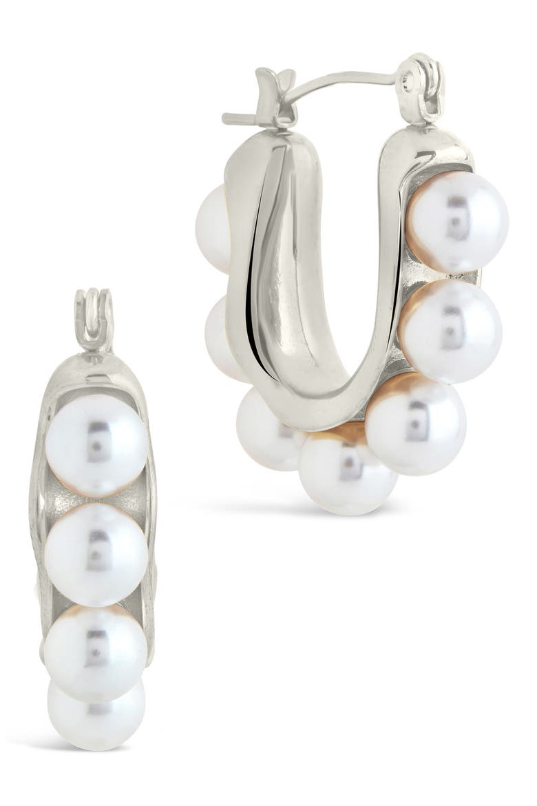 Faux Pearl Hoop Earrings, Main, color, SILVER