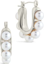 Sterling Forever Faux Pearl Hoop Earrings
