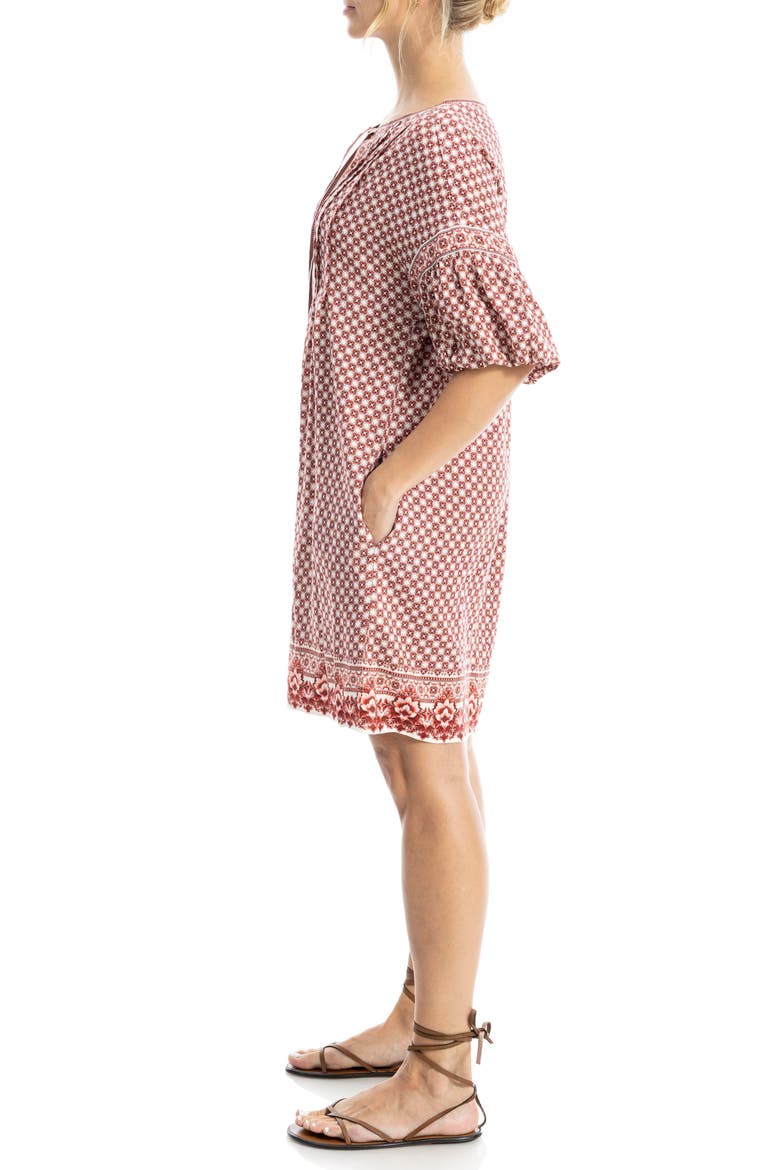 Floral Puff Sleeve Shift Dress, Alternate, color, CREAM/ RED