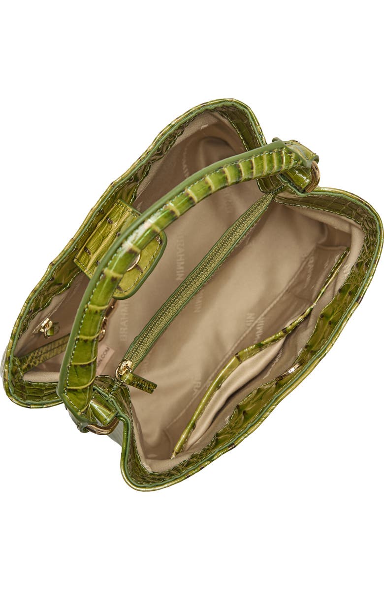Brahmin Mini Amelia Croc Embossed Leather Top Handle Bucket Bag, Alternate, color, Olive