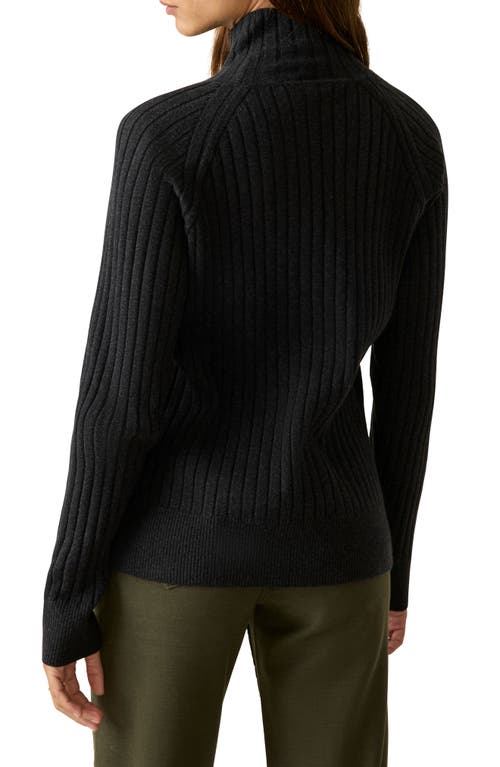 Faherty Jackson Mock Neck Cotton Blend Rib Sweater In Black
