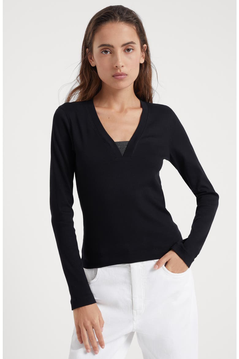 Ribbed jersey T-shirt, Alternate, color, Black