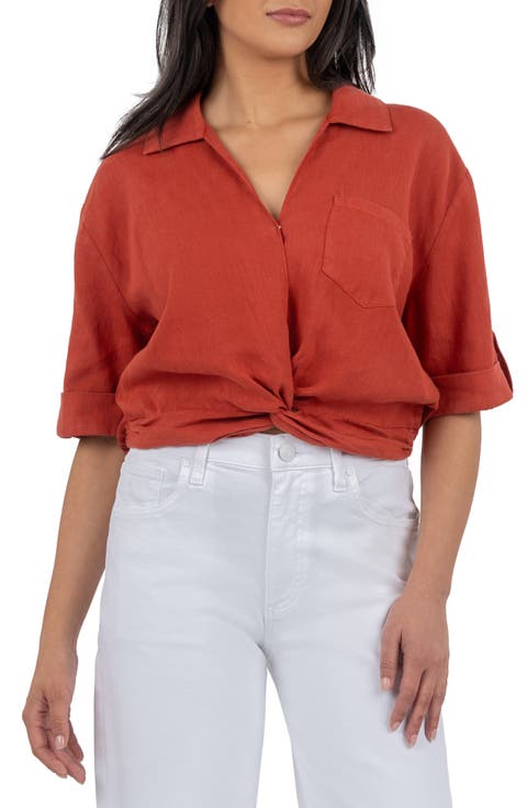 Rebel Knot Front Linen Blend Top