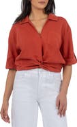 KUT from the Kloth Rebel Knot Front Linen Blend Top