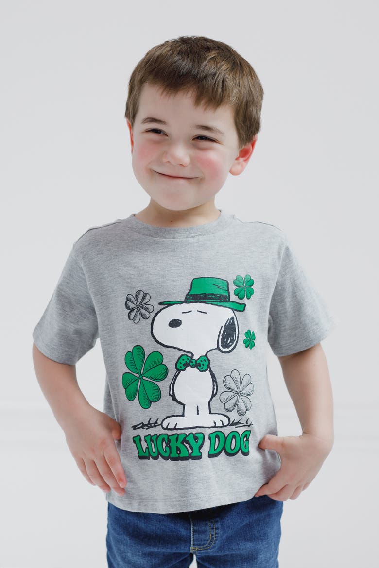 Holiday Short Sleeve Tee, Alternate, color, Snoopy Shamrock Gray