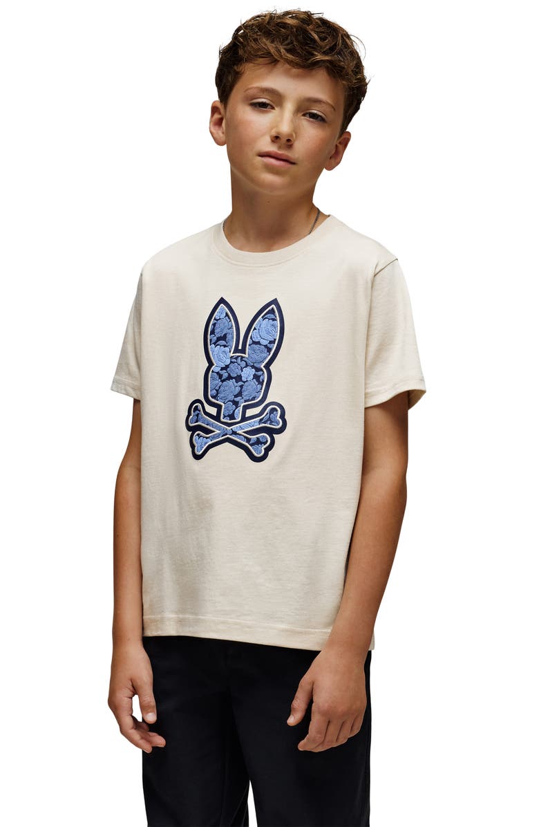 Psycho Bunny Kids' Rowen Embroidered Pima Cotton Graphic T-Shirt, Alternate, color, White Cap Grey