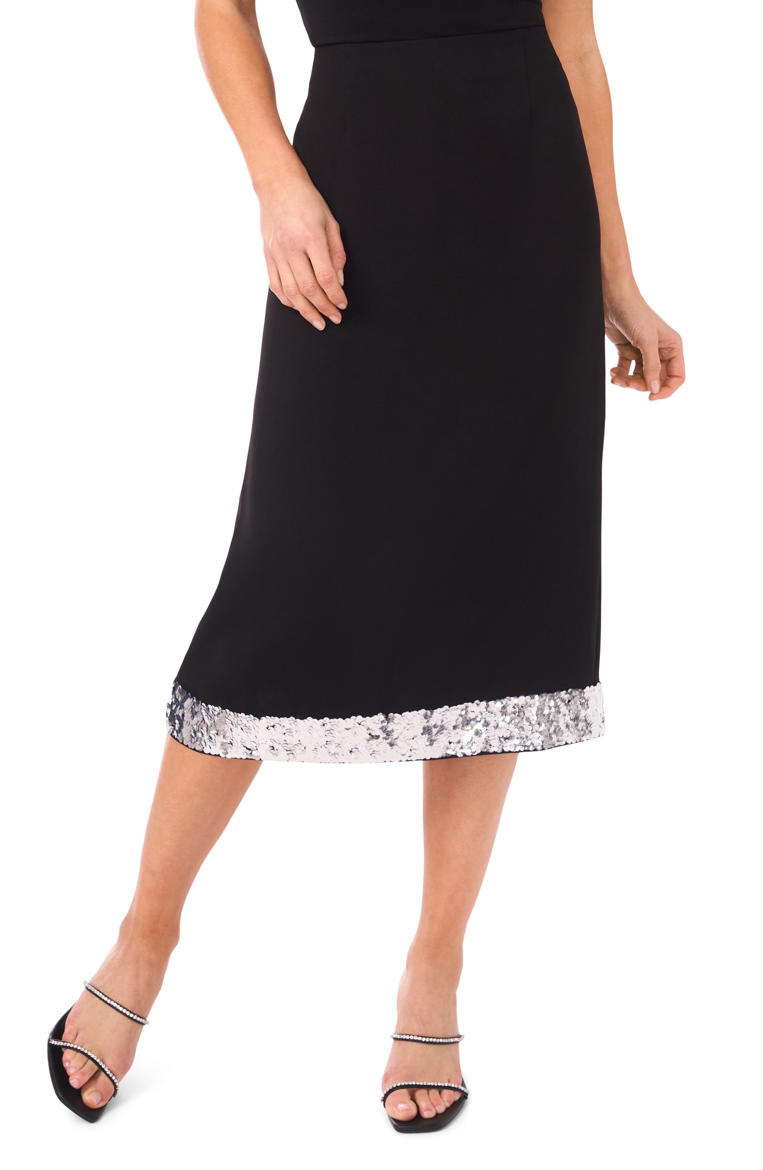 Sequin Hem Midi Skirt