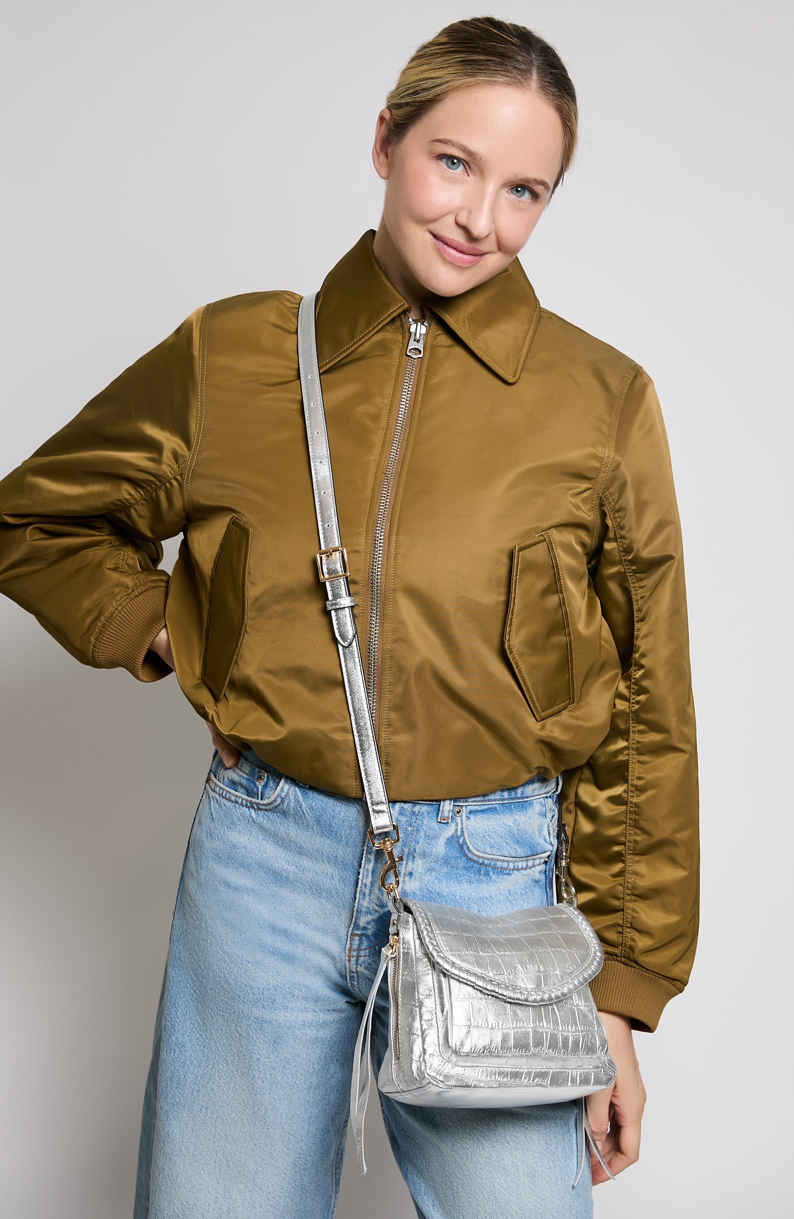 AIMEE All for Love Genuine Calf Hair & Leather Mini Crossbody Bag, Alternate, color, Metallic Silver Croco