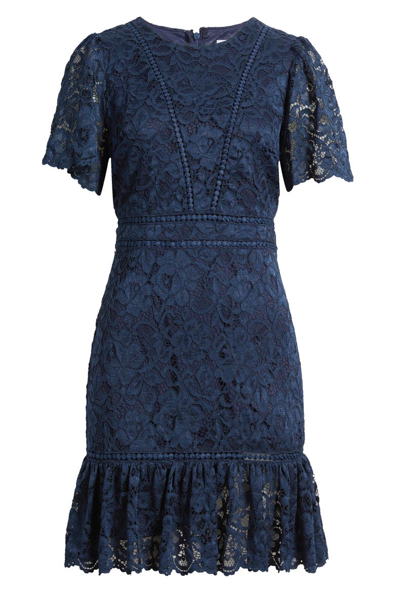 Lace Embroidered Flounce Hem Dress, Alternate, color, NAVY