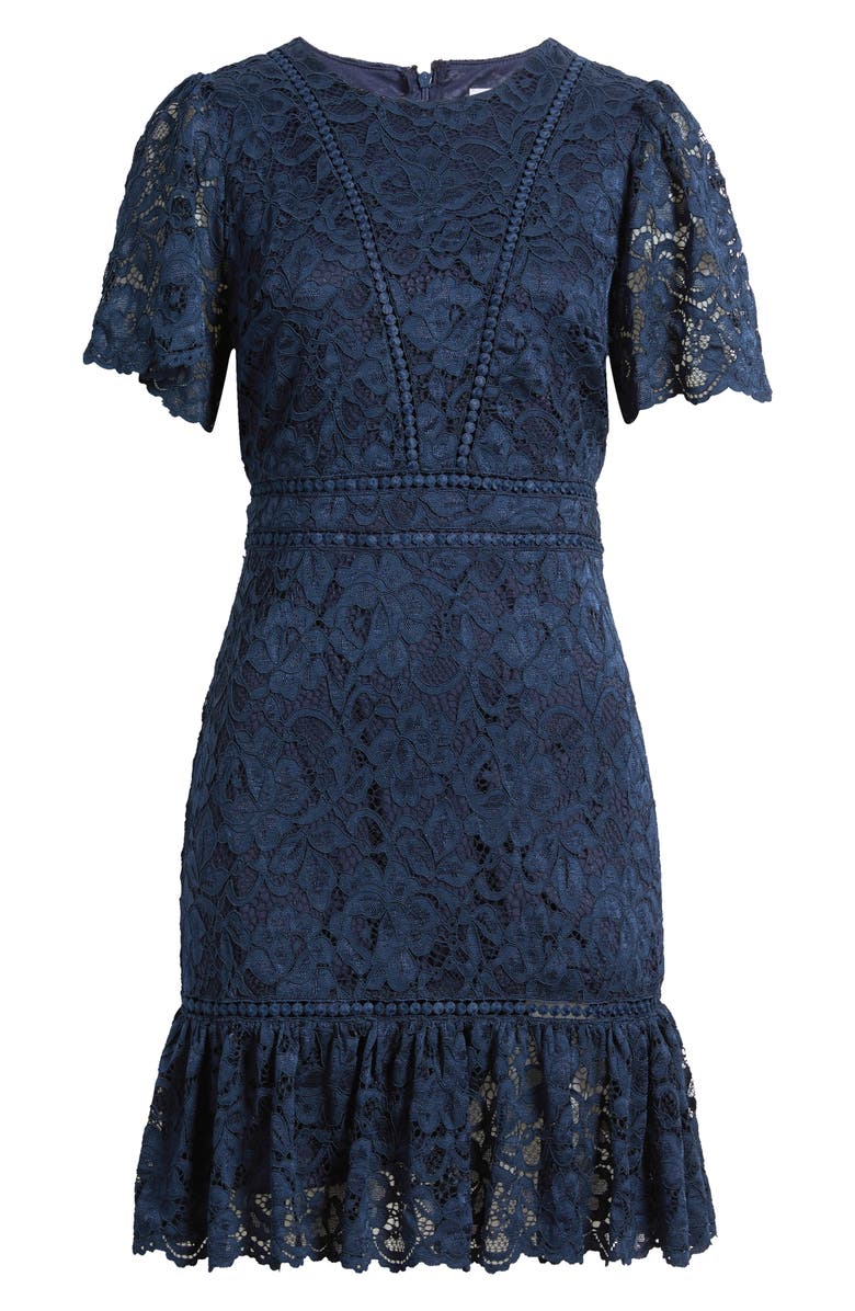 Sam Edelman Lace Embroidered Flounce Hem Dress, Alternate, color, Navy