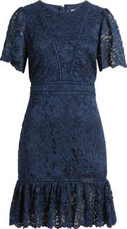 Sam Edelman Lace Embroidered Flounce Hem Dress