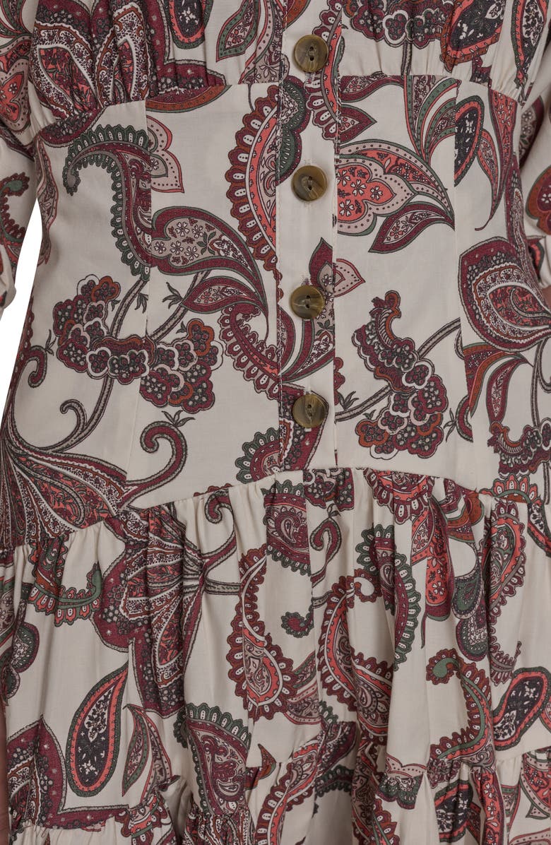 BCBG Print Tiered Dress, Alternate, color, Dark Cream/ Orchid Bloom