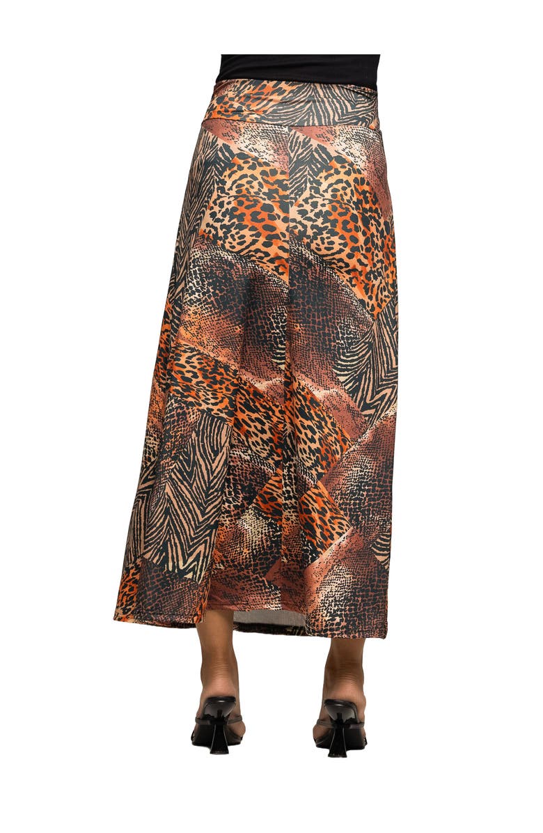 24seven Comfort Apparel Animal Patchwork Print Maxi Skirt, Alternate, color, Brown Multi