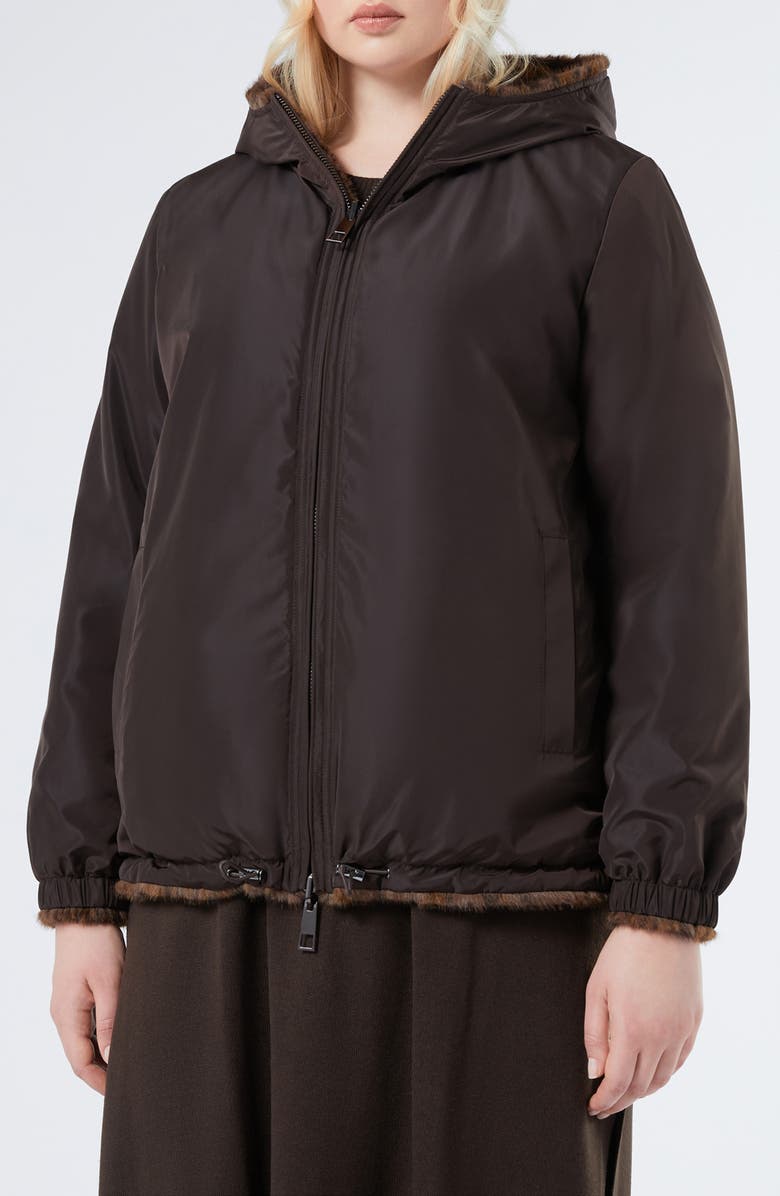 Marina Rinaldi King Reversible Faux Fur Hooded Coat, Alternate, color, Chocolate