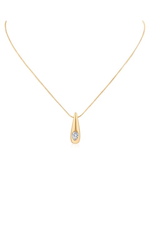 Cubic Zirconia Teardrop Pendant Snake Chain Necklace