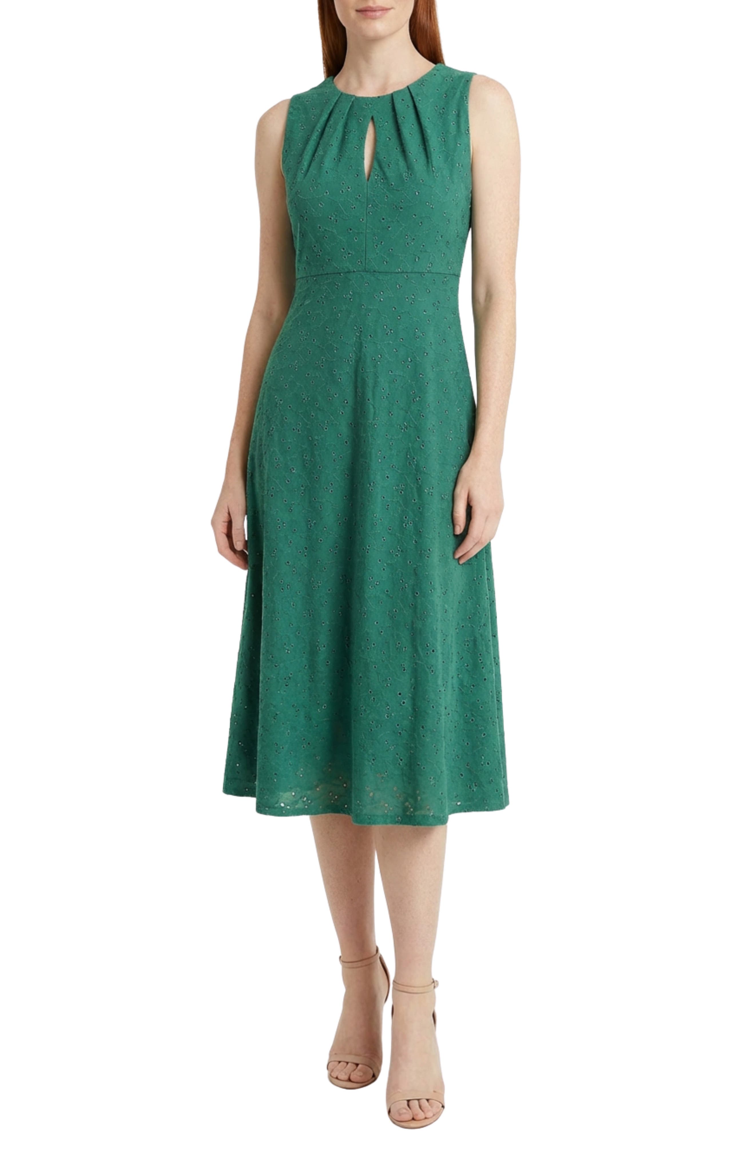 London Times Eyelet Keyhole Fit & Flare Midi Dress