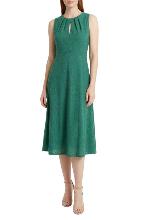 Eyelet Keyhole Fit & Flare Midi Dress (Petite)