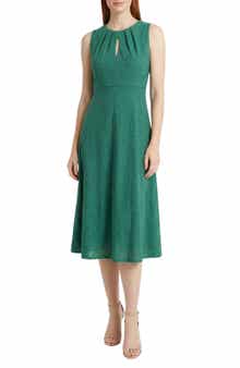 London Times Eyelet Keyhole Fit & Flare Midi Dress